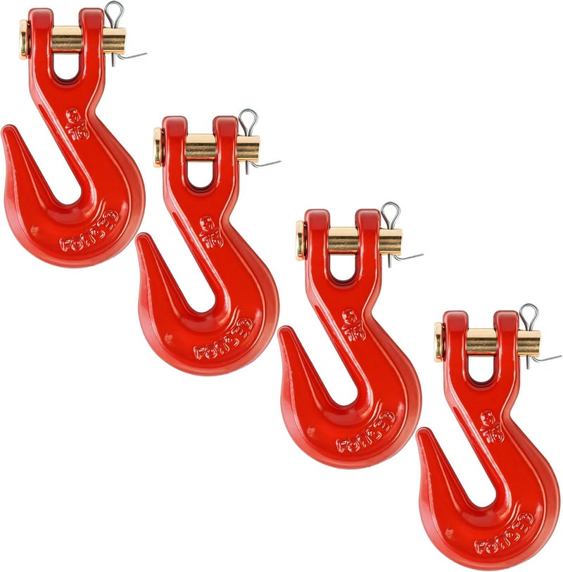 Digank 5/16" Clevis Grab Hooks 4 Pack – Heavy Duty G70 Hooks for 5/16" Chain, Red Powder Coated Forged Steel, for Truck, Trailer, Flatbed, Tow, Farm Use – 5,400 lbs WLL - Image 1